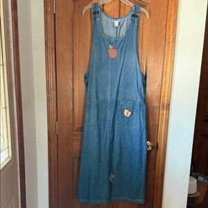Denim Jumper Dress with Fruit Patches
